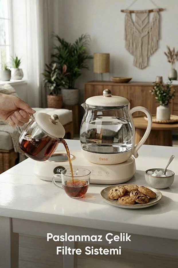 Standlı Dijital Göstergeli Cam Krem Çay Makinesi